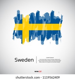 Flag of Sweden with brush stroke, grunge style background vector.