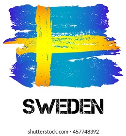 Flag of Sweden from brush strokes in grunge style isolated on white background. Country in Northern Europe. Vector illustration