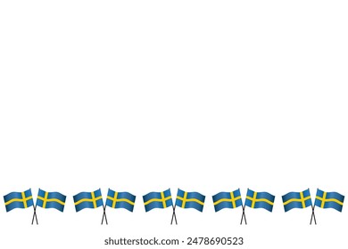 Flag of Sweden bunting confetti background frame border for ceremony festival coronation party event vector illustration with copy space.