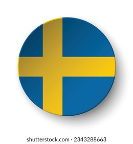 The flag of Sweden. Button flag icon. Standard color. Circle icon flag. 3d illustration. Computer illustration. Digital illustration. Vector illustration.