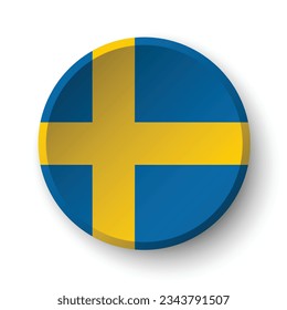 The flag of Sweden. Button flag icon. Standard color. Circle icon flag. 3d illustration. Computer illustration. Digital illustration. Vector illustration.
