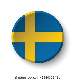 The flag of Sweden. Button flag icon. Standard color. Circle icon flag. 3d illustration. Computer illustration. Digital illustration. Vector illustration.
