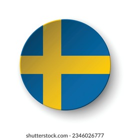 The flag of Sweden. Button flag icon. Standard color. Circle icon flag. 3d illustration. Computer illustration. Digital illustration. Vector illustration.