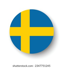 The flag of Sweden. Button flag icon. Standard color. Circle icon flag. 3d illustration. Computer illustration. Digital illustration. Vector illustration.