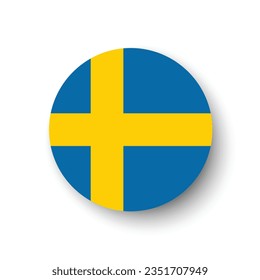 The flag of Sweden. Button flag icon. Standard color. Circle icon flag. 3d illustration. Computer illustration. Digital illustration. Vector illustration.