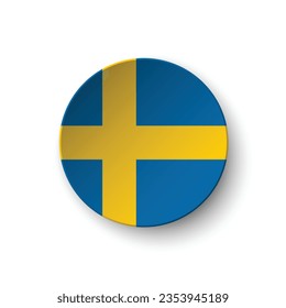 The flag of Sweden. Button flag icon. Standard color. Circle icon flag. 3d illustration. Computer illustration. Digital illustration. Vector illustration.