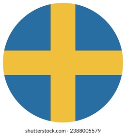 La bandera de Suecia. Icono de indicador de botón. Color estándar. Indicador de icono de círculo. Ilustración del equipo. Ilustración digital. Ilustración vectorial.