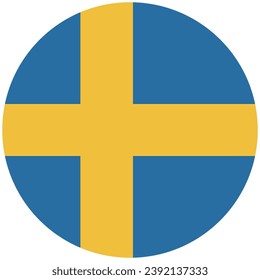 The flag of Sweden. Button flag icon. Standard color. Circle icon flag. Computer illustration. Digital illustration. Vector illustration.