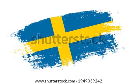 Flag of Sweden country on brush paint stroke trail view. Elegant texture of national country flag