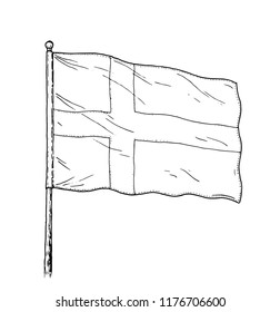 Flag of Sweden or Denmark drawing - vintage like illustration of flag. Isolated contour on white background.