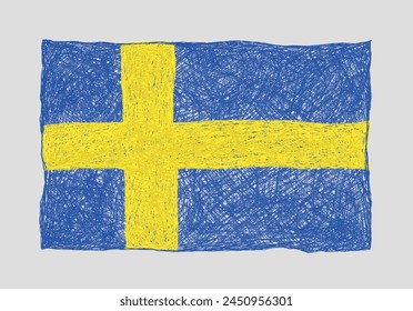 The flag of Sweden drawn in children's style with pencils