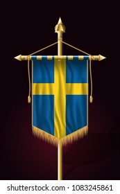 Flag of Sweden. Festive Vertical Banner. Wall Hangings with Gold Tassel Fringing