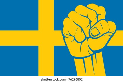 Flag of Sweden with fist