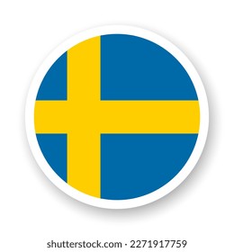 Flag of Sweden flat icon. Round vector element with shadow underneath. Best for mobile apps, UI and web design.