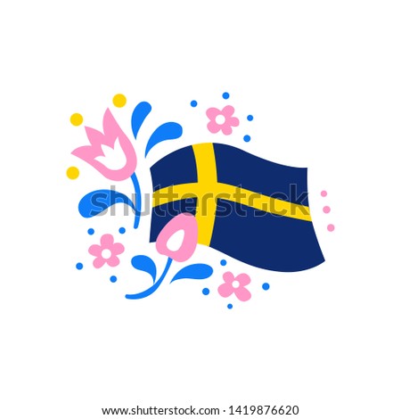The flag of Sweden with floral design elements. Vector illustration EPS 10.