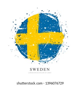 Flag of Sweden in the form of a large circle. Vector illustration on white background. Brush strokes drawn by hand. Independence Day.