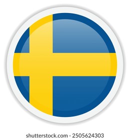 Flag of Sweden. Glossy vector icon with shadow underneath. Round icon for applications, web design and UI