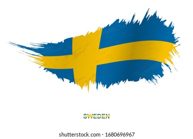 Flag of Sweden in grunge style with waving effect, vector grunge brush stroke flag.