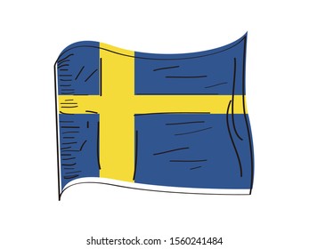 Flag of Sweden. Hand drawing - Vector illustration