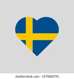 The flag of Sweden in a heart shape. Swedish flag vector icon isolated on white background.