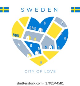 Flag of Sweden with heart shaped landscape : Vector Illustration