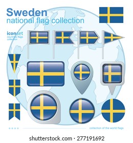 Flag of Sweden, icon collection, vector illustration
