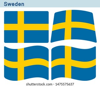 Flag of Sweden. Flag icon set of four different shapes. Vector Illustration.
