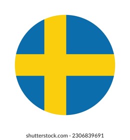 The flag of Sweden. Flag icon. Standard color. Round flag. Computer illustration. Digital illustration. Vector illustration.