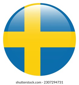 The flag of Sweden. Flag icon. Standard color. Round flag. 3d illustration. Computer illustration. Digital illustration. Vector illustration.