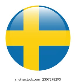 The flag of Sweden. Flag icon. Standard color. Round flag. 3d illustration. Computer illustration. Digital illustration. Vector illustration.