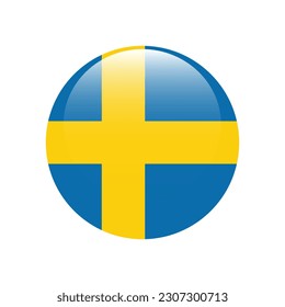 The flag of Sweden. Flag icon. Standard color. Round flag. 3d illustration. Computer illustration. Digital illustration. Vector illustration.