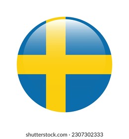 The flag of Sweden. Flag icon. Standard color. Round flag. 3d illustration. Computer illustration. Digital illustration. Vector illustration.