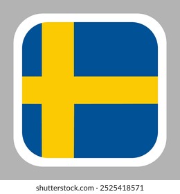 The flag of Sweden. Flag icon. Standard color. flat vector square with rounded corners. Computer illustration. Digital illustration. Vector illustration