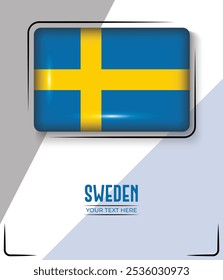 Flag of Sweden Kurdistan isolated on White background with Text. Banner, Poster, vector, template, Mockup, Background, Social Media, Post, 3D.