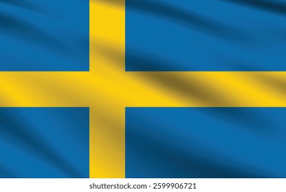 Flag of Sweden. Sweden flag official colors and proportion digital vector illustration. Wavy flag.