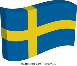 Flag of Sweden, officially the Kingdom of Sweden. Vector illustration of a stylized flag. Axonometry and volume. Element for infographics.