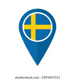 Flag of Sweden flag on map pinpoint icon isolated blue color