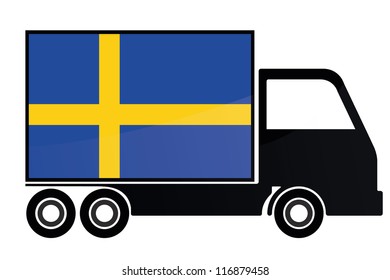 The flag of Sweden painted on the side of the silhouette of a truck