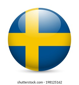 Flag of Sweden as round glossy icon. Button with Swedish flag