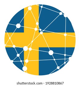 Flag of Sweden. Round shape. Connected lines with dots.