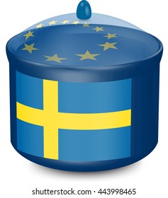 Flag of Sweden. Saucepan with a translucent cover. The symbol of the European Union. 3D illustration isolated on white background.