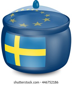 Flag of Sweden. Saucepan with a translucent cover. The symbol of the European Union. 3D illustration isolated on white background.