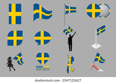 Flagge von Schweden Set, Original und einfache Schweden Flagge Paket, Vektorgrafik von Schweden Flagge Sammlung
