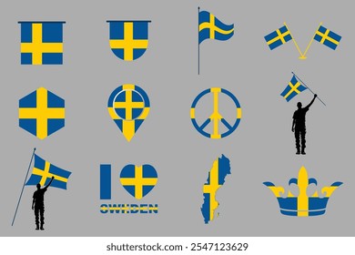 Flag of Sweden Set, Original and simple Sweden flag Bundle, vector illustration of Sweden flag Collection
