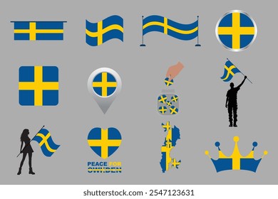 Flagge von Schweden Set, Original und einfache Schweden Flagge Paket, Vektorgrafik von Schweden Flagge Sammlung
