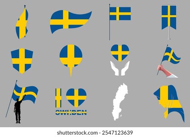 Flagge von Schweden Set, Original und einfache Schweden Flagge Paket, Vektorgrafik von Schweden Flagge Sammlung
