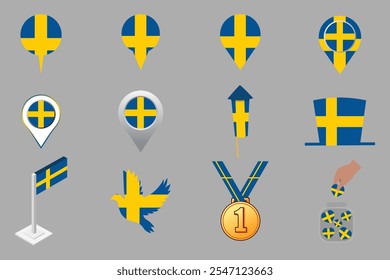 Flagge von Schweden Set, Original und einfache Schweden Flagge Paket, Vektorgrafik von Schweden Flagge Sammlung
