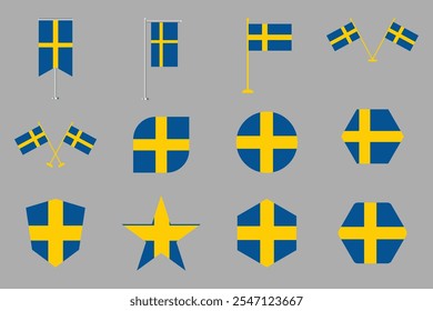 Flagge von Schweden Set, Original und einfache Schweden Flagge Paket, Vektorgrafik von Schweden Flagge Sammlung
