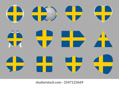 Flagge von Schweden Set, Original und einfache Schweden Flagge Paket, Vektorgrafik von Schweden Flagge Sammlung
