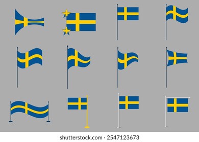 Flagge von Schweden Set, Original und einfache Schweden Flagge Paket, Vektorgrafik von Schweden Flagge Sammlung
